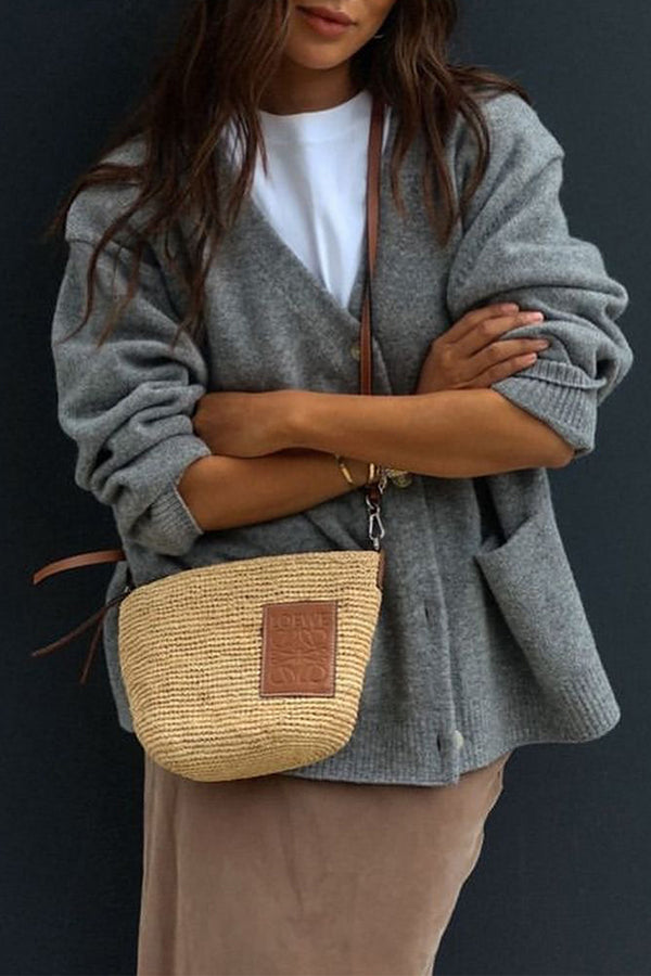 Solid Color V-Neck Button Casual Pocket Knit Cardigan