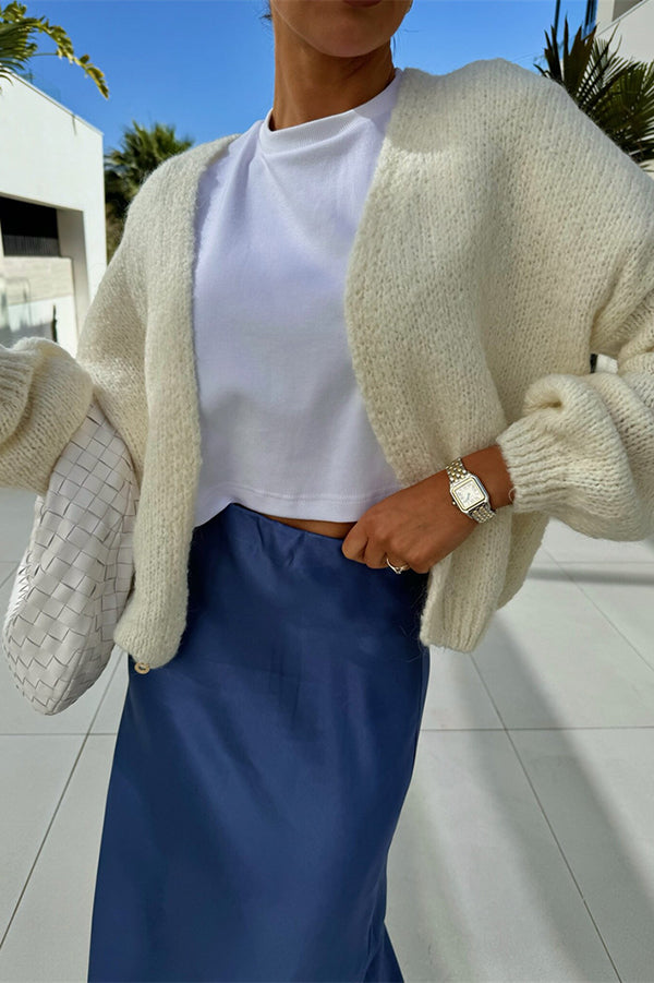 Solid Color Casual Long Sleeve Knitted Cardigan