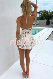 Solid Color Sexy Knitted Hollow Beach Mini Dress