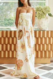 Island Time Linen Blend Unique Print Strapless Back Tie-up A-line Maxi Dress