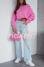 Solid Color Long-sleeved Round Neck Loose Knitted Sweater