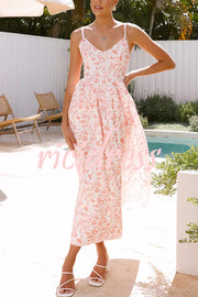 Floral Print V-Neck Sleeveless Back Tie Pocket Maxi Dress