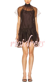 Cocktail Attire Sheer Organza Wide Sleeve Back Bow Layered A-line Mini Dress