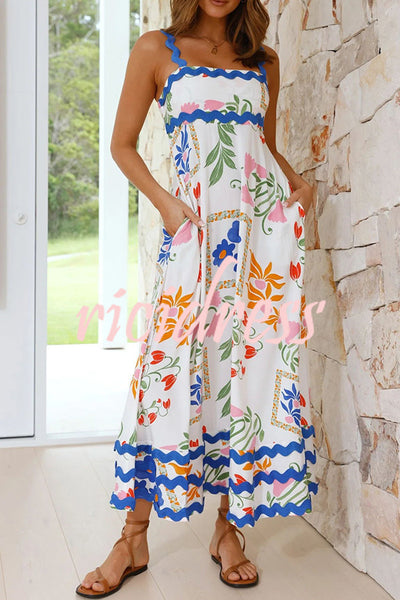 Vivi Fruit Floral Print Wave Pocket Maxi Dress