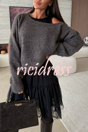 Upper East Chic Knit Wide Neck Long Sleeve Relaxed Sweater