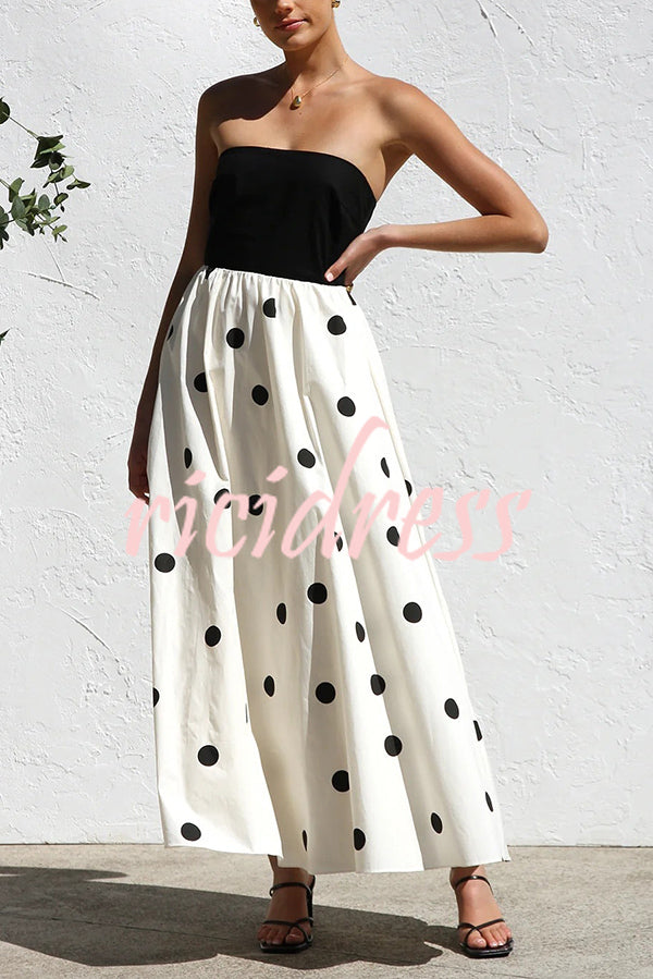 Polka Dot Print Off-shoulder Contrast Color Maxi Dress