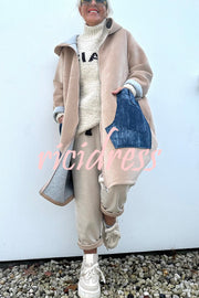 Soft and Warm Zipper Denim Pocket Long Sleeve Hooded Midi Sweatshirt Coat