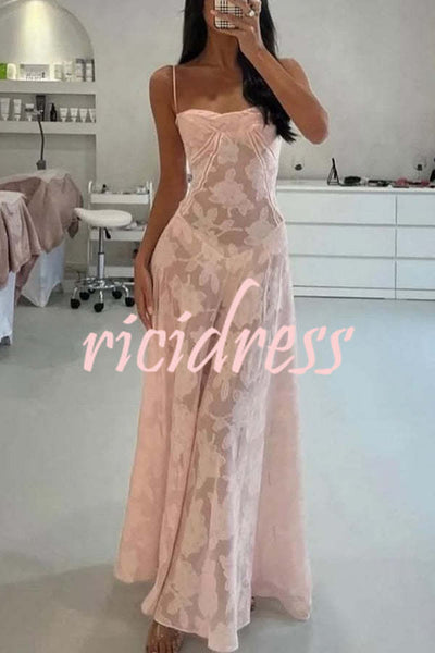 Fashion Sexy Suspenders See-through Holiday Slim Maxi Dress