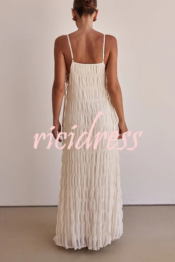 Passion and Romance Pleated Side Tie-up A-line Maxi Dress