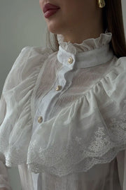 French Chiffon Ruffled Stand Collar Casual Shirt