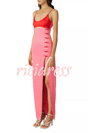 Fabulous Style Colorblock Cut-Out Knotted Accents Slit Maxi Dress