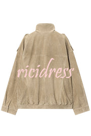 Fashionable Suede Loose Pocket Leather Jacket