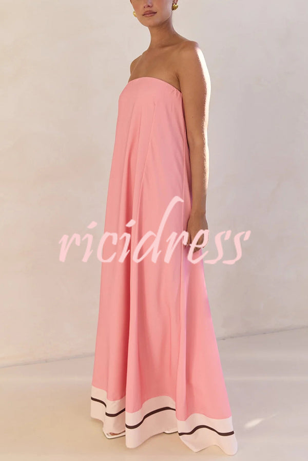 Unique Print Sexy Tube Top Back Zipper Loose Maxi Dress