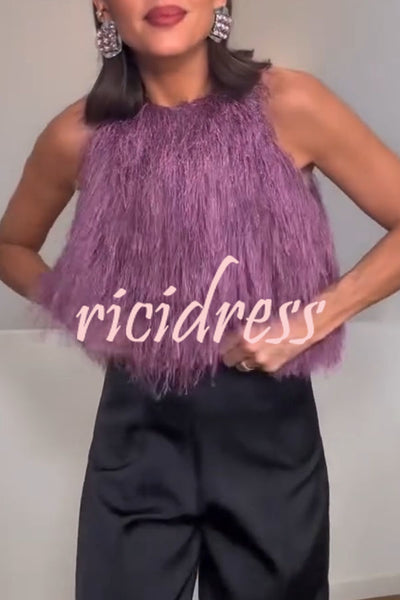 Flowing Elegance Layered Tassels Round Neck Sleeveless A-line Tank