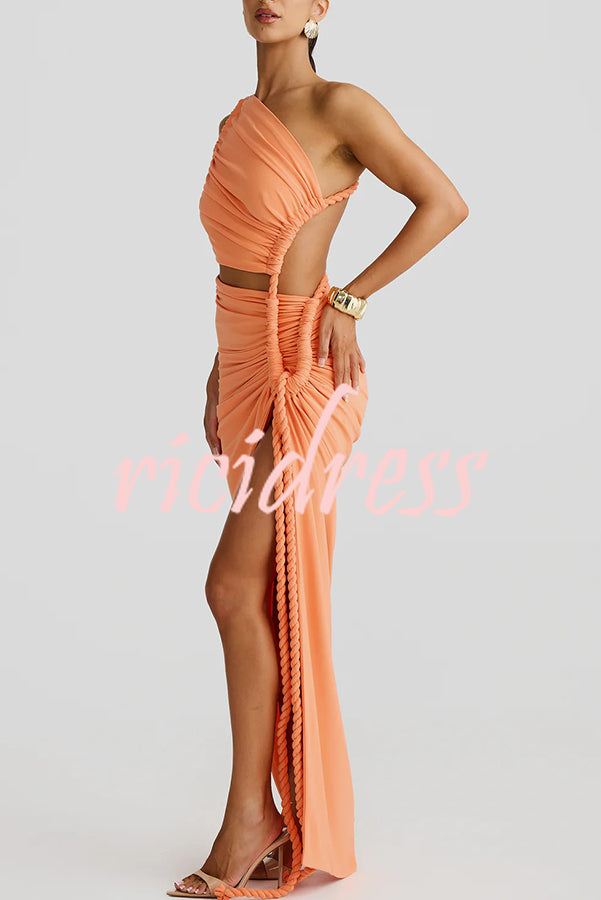 Juliana Rope Detail Ruched One Shoulder Cutout Stretch Maxi Dress