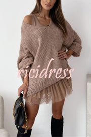Solid Color Loose V-neck Casual Knitted Sweater