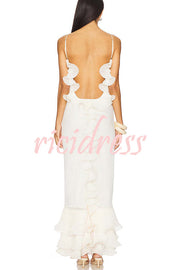 Alisin Pleated Chiffon Wavy Ruffles Trim Slip Maxi Dress