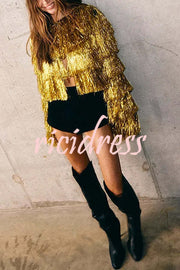 Start The Party Gold Foil Tassels Long Sleeve Jacket