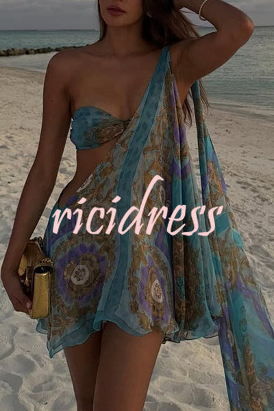 Antari Pleated Tube Top One Shoulder Tie-up Vacation Mini Dress