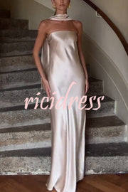 Satin Solid Color Elegant Strapless Slim Maxi Dress