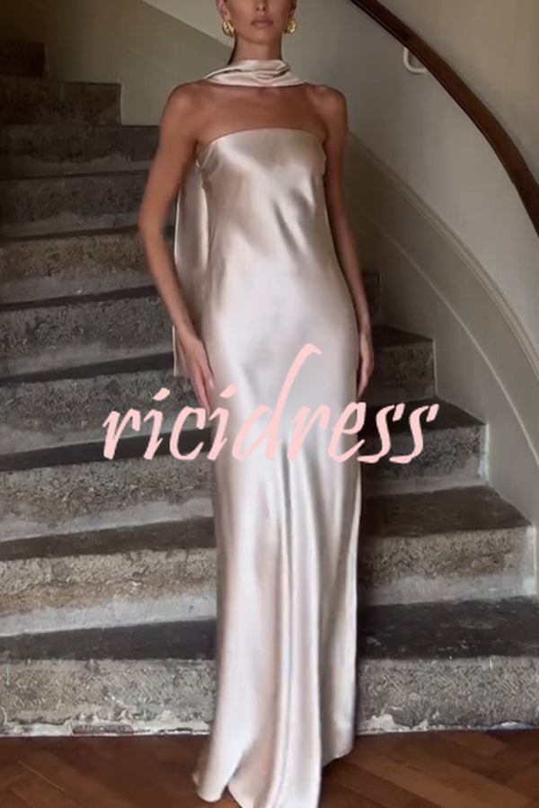 Satin Solid Color Elegant Strapless Slim Maxi Dress