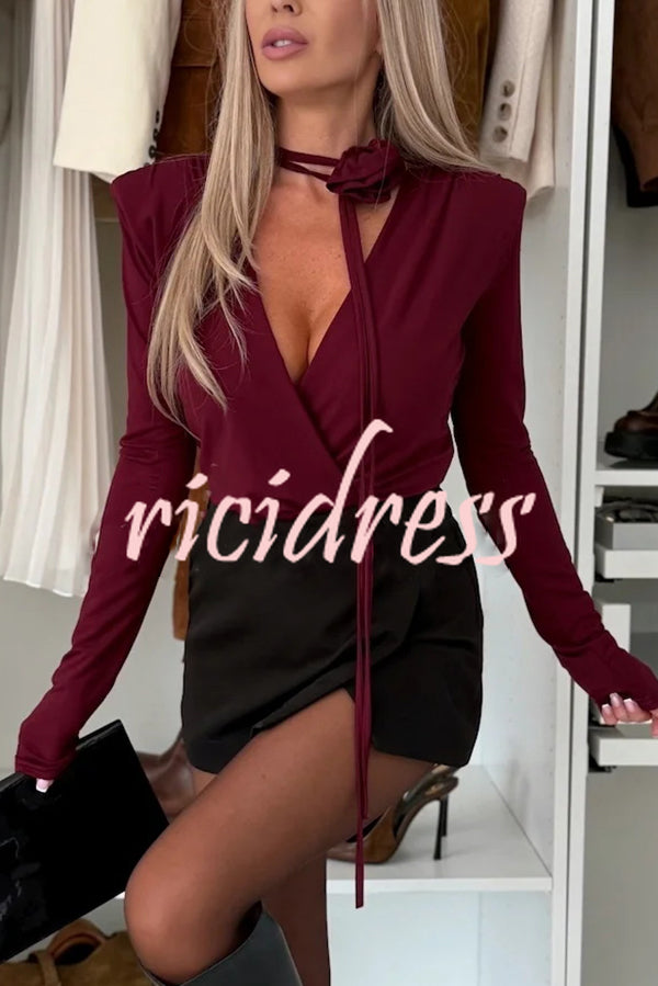 Toast To Midnight Solid Color V-neck Long Sleeve Slim-fit Bodysuit