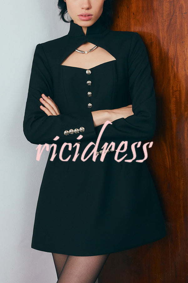 Elegant Long-sleeved Hollowed-out Button-down Slim-fit Mini Dress