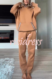 Tasman Braid Trim Kangaroo Pocket Hooded Sweatshirt and Elastic Waist Jogger Pants Set