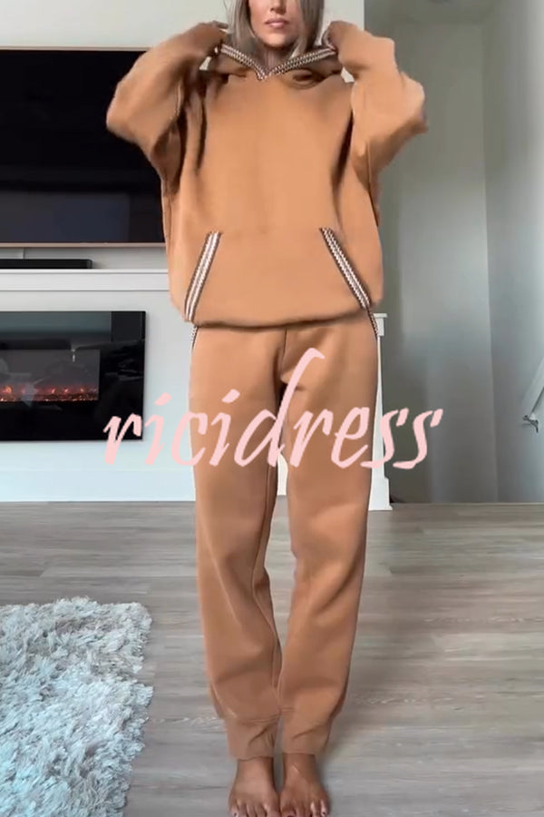 Tasman Braid Trim Kangaroo Pocket Hooded Sweatshirt and Elastic Waist Jogger Pants Set