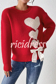 Love Jacquard Loose Cute Bowknitted Long Sleeve Sweater