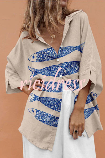 Unique Marine Print Casual Loose Shirt Top