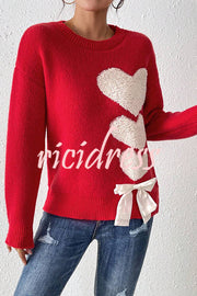 Love Jacquard Loose Cute Bowknitted Long Sleeve Sweater