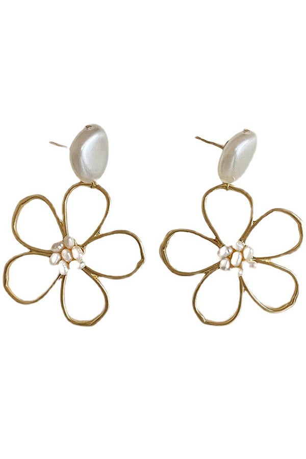 Simple Hollow Flower Pearl Earrings