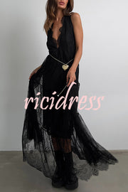 Fashionable Sheer Lace V-neck Backless Elegant Maxi Dress