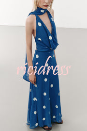 Fashion Polka Dot Print Sexy Halter Neck Backless Maxi Dress