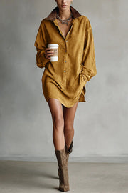 Fashionable Loose-fitting Long-sleeved Shirt-style Retro Mini Dress