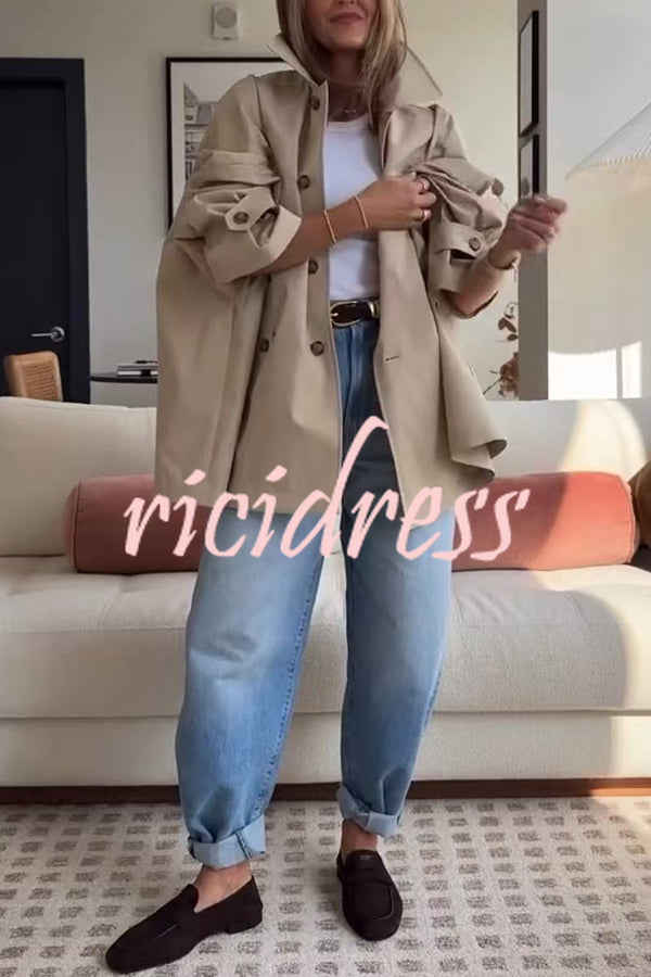 Timeless Fashion Button-breasted Wide Sleeve Pocket Twill A-line Jacket