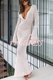 Zora Knit Hollow Cutout Neck Long Sleeve Cover-up Maxi Dress