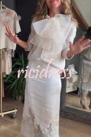 Orozco Knit Organza Bow Button-down Long Sleeve Loose Cardigan