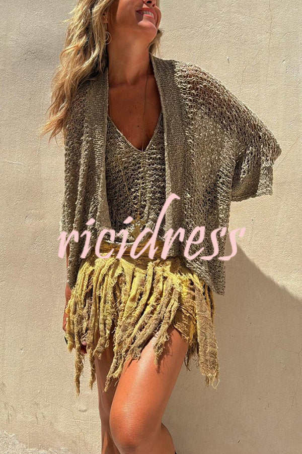 Fashionable Vacation Knit Hollow Bat Sleeve Loose Cardigan