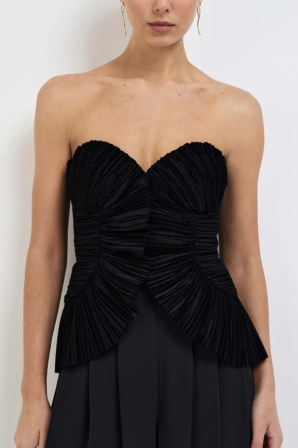 Show Exquisiteness Satin Pleated Heart-shaped Off Shoulder Halter Tank