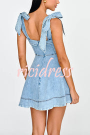 Stylish Lace-up Backless Stretch-fitting Denim Mini Dress