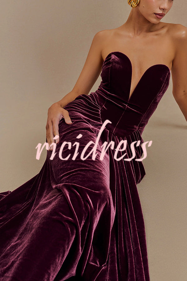 Paige Velvet Off Shoulder Side Pleated Hip Drape Maxi Dress