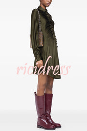 Marvis Button-embellished Long Sleeve Asymmetrical Drape Shirt Midi Dress