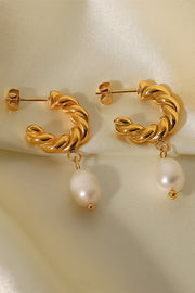 18K Twisted Hoop Fresh Water Pearl Drop Earrings