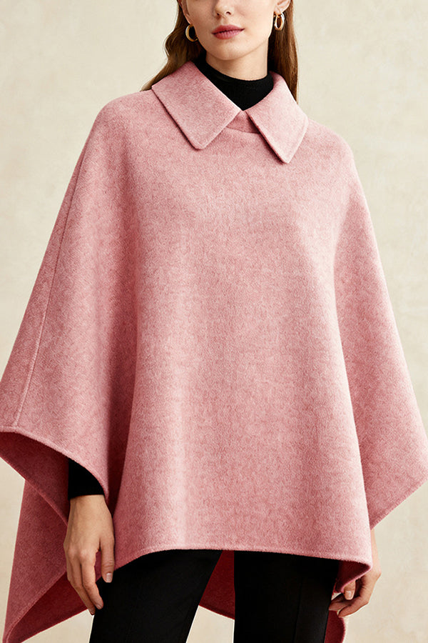 Solid Color Lapel Casual Loose Mid-length Cape Shawl