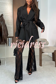 Chic Moment Lapel Long Sleeve Belt Pocketed Oversized Blazer