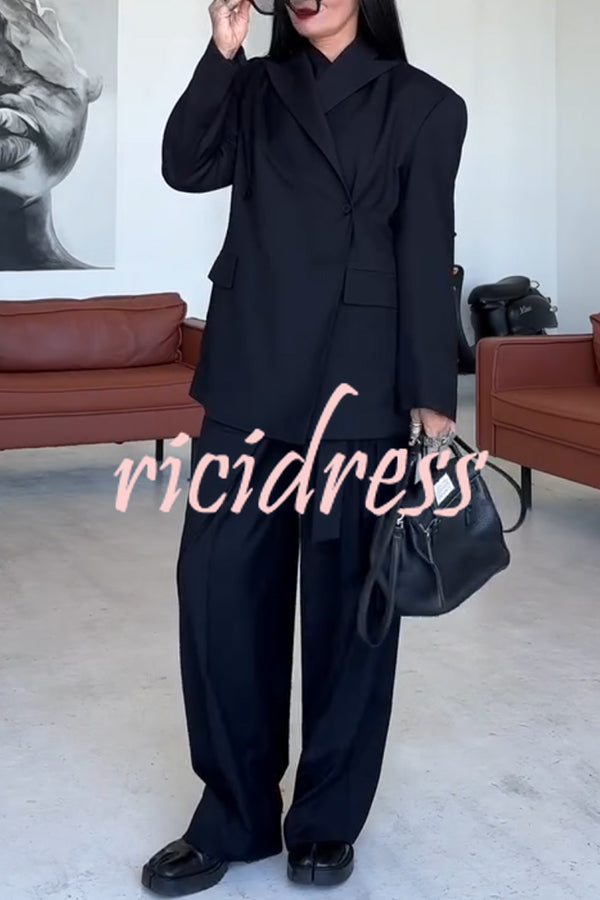 Urban Charm Shoulder Pads Asymmetrical Back Button Lapel Oversized Blazer