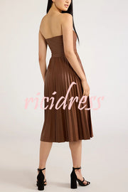 My Juliet Faux Leather Off Shoulder Strapless Pleated Stretch Midi Dress