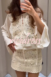Fashion Floral Hollow Embroidery Slim Mini Skirt
